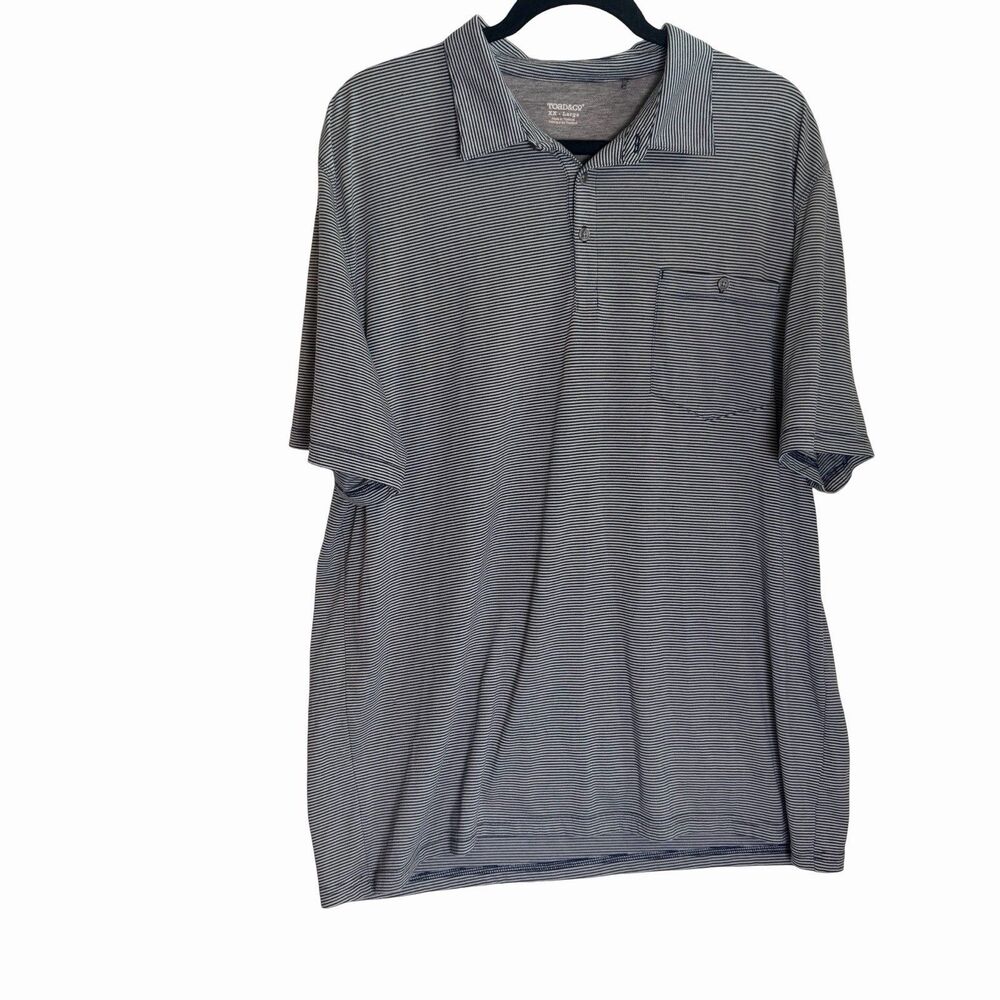 Toad&Co Short Sleeve Polo Shirt Men's Size XXL Blue Gray Striped Organic Cotton